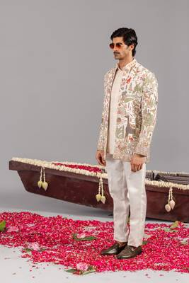 Ivory georgette embroidered jodhpuri set for mens 3