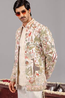 Ivory georgette embroidered jodhpuri set for mens 5