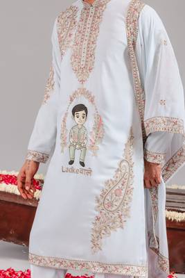 Sky blue georgette embroidered kurta set for mens 5