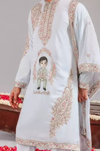 Sky blue georgette embroidered kurta set for mens