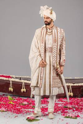 Ivory georgette embroidered sherwani set for mens 1