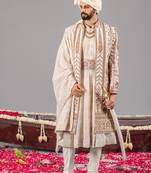 Ivory georgette embroidered sherwani set for mens