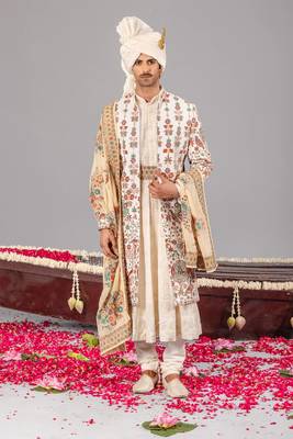 Ivory georgette embroidered sherwani set for mens 1