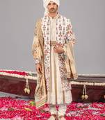 Ivory georgette embroidered sherwani set for mens