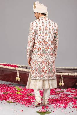 Ivory georgette embroidered sherwani set for mens 2