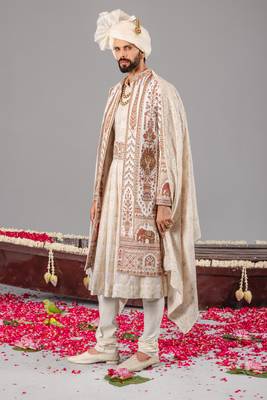 Ivory georgette embroidered sherwani set for mens 2