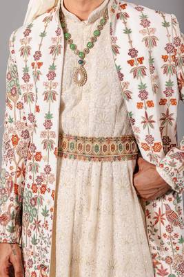 Ivory georgette embroidered sherwani set for mens 3