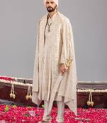 Ivory georgette embroidered sherwani set for mens