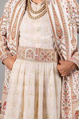Ivory georgette embroidered sherwani set for mens 4