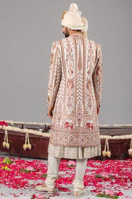 Ivory georgette embroidered sherwani set for mens 5