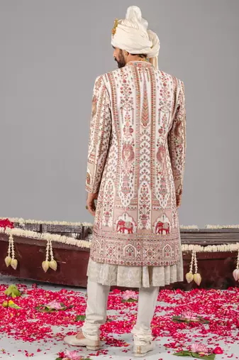 Ivory georgette embroidered sherwani set for mens