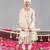 Beige georgette embroidered sherwani set for mens