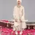 Beige georgette embroidered sherwani set for mens