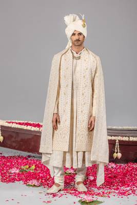Ivory georgette embroidered sherwani set for mens 1