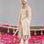 Beige georgette embroidered sherwani set for mens