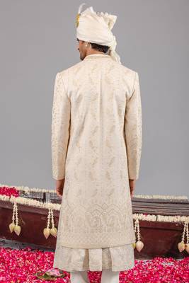 Ivory georgette embroidered sherwani set for mens 2