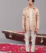Beige georgette embroidered jodhpuri set for mens