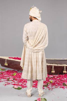 Ivory georgette embroidered sherwani set for mens 3