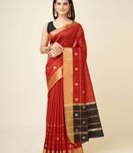 Red faux raw silk striped khadi thread weaving banarasi saree