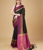 Black faux raw silk plain khadi thread weaving banarasi saree