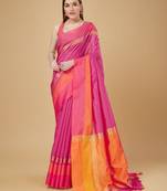 Pink faux raw silk plain khadi thread weaving banarasi saree