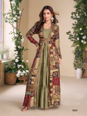 georgette gold long top with silk shrug-Full Stitched Free size 1