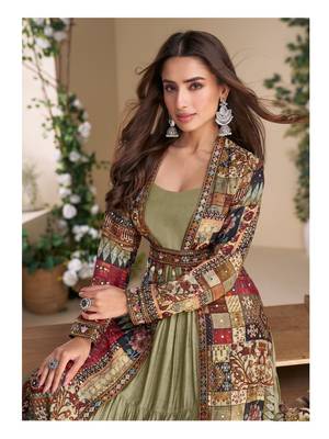 georgette gold long top with silk shrug-Full Stitched Free size 2