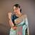 Teal blue soft silk blend checked zari weaving banarasi saree
