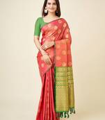Pink soft blend silk woven gold zari weaving mysore saree