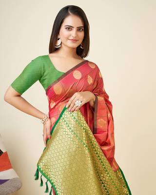 Pink soft blend silk woven gold zari weaving mysore saree 3