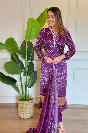 Purple wine viscose kurta with cotton bottom & chanderi cotton dupatta set
