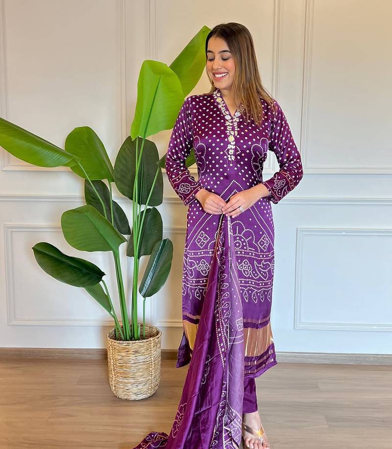 Purple wine viscose kurta with cotton bottom & chanderi cotton dupatta set