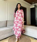  Floral Printed V-Neck Pure Cotton Kurta with Trousers