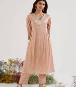 Pink embroidered tissue kurta set