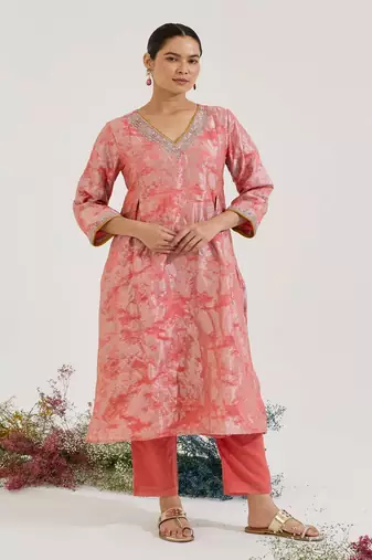 Blush printed jacquard kurta set