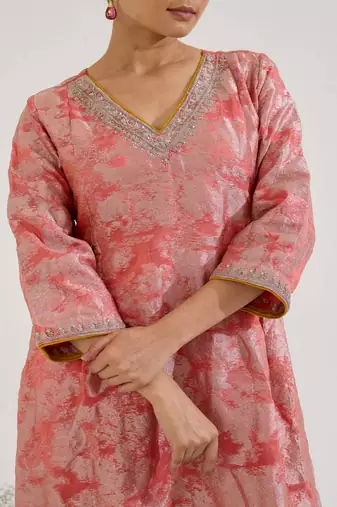 Blush printed jacquard kurta set