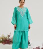 Aqua Blue embroidered chanderi kurta set