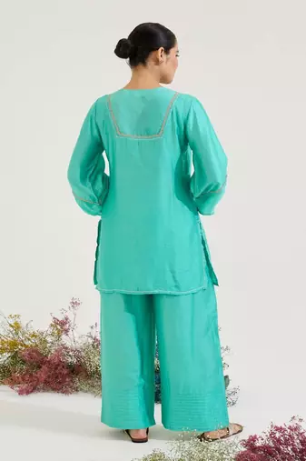 Aqua Blue embroidered chanderi kurta set