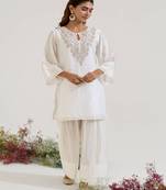 White embroidered chanderi kurta set