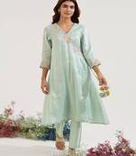 Mint Green embroidered tissue kurta set