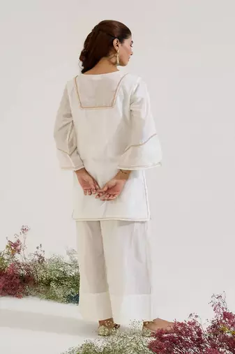 White embroidered chanderi kurta set