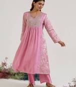 Lilac embroidered jacquard kurta set