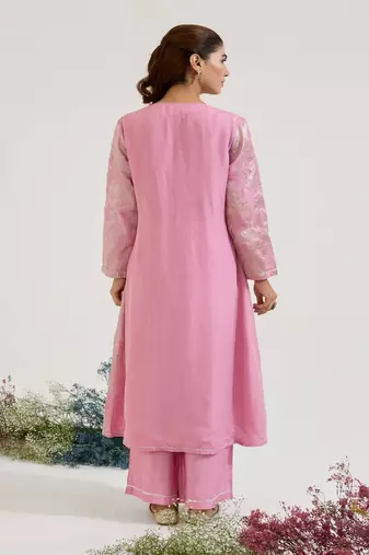 Lilac embroidered jacquard kurta set