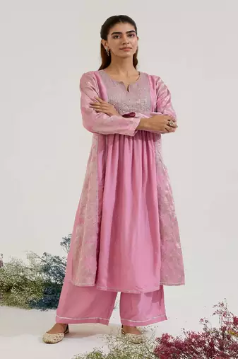 Lilac embroidered jacquard kurta set