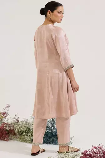 Pink embroidered tissue kurta set
