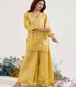 Mustard embroidered tissue kurta set
