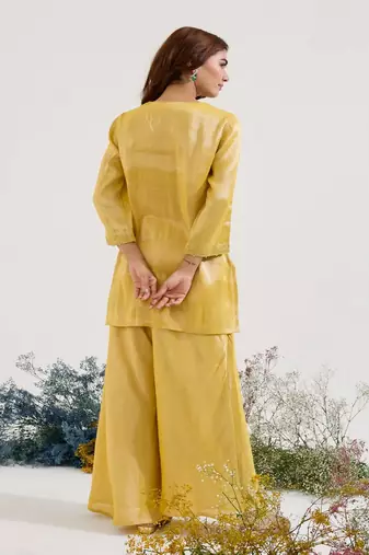 Mustard embroidered tissue kurta set