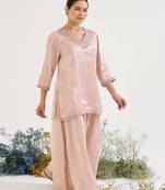Pink embroidered tissue kurta set
