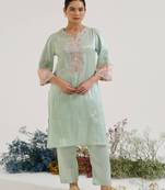 Mint Green embroidered tissue kurta set