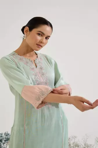 Mint Green embroidered tissue kurta set